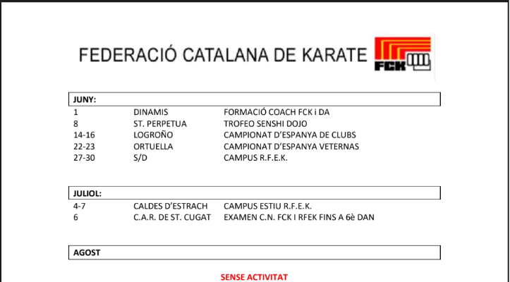 CALENDARI FEDERACIÓ CATALANA KARATE